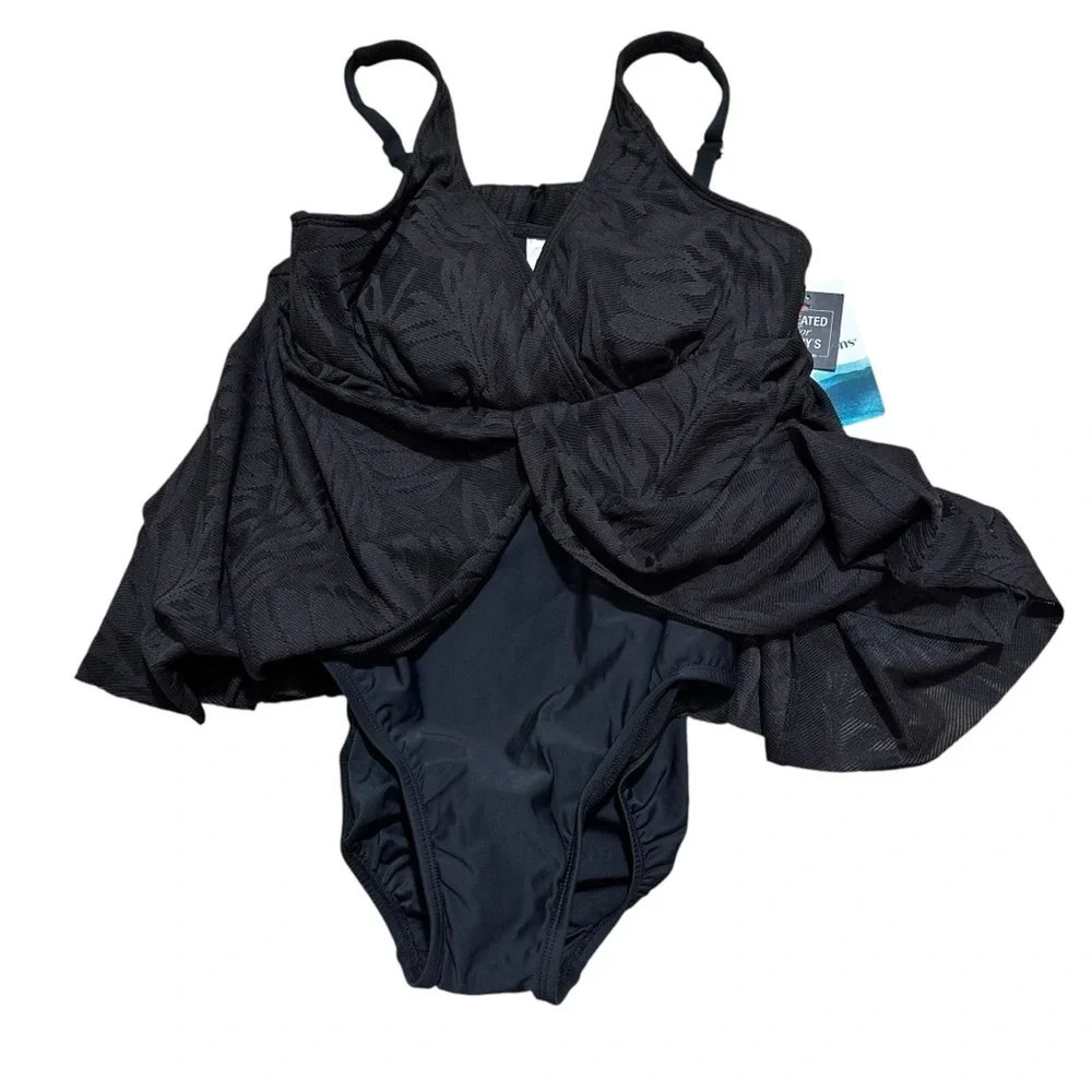 Swim Solutions Womens Size 8 Black Tummy-Control Swim Dress Modest Coverage‎ NWT